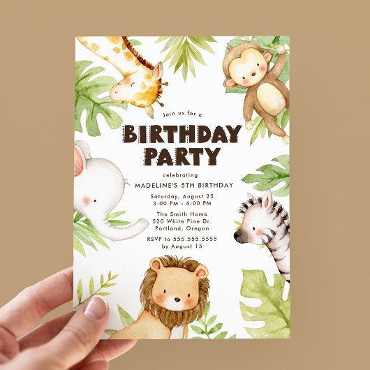 Waterverf Oerwoud Safari Animals Birthday Kaart