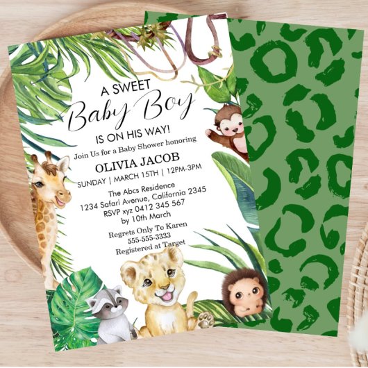 Waterverf Oerwoud Safari Animals Boy Baby shower Kaart