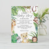 Waterverf Oerwoud Safari Animals Boy Baby shower Kaart (Staand voorkant)