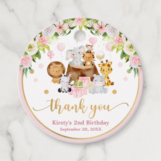 Waterverf Oerwoud Safari Animals Girls Birthday Bedankjes Labels (Voorkant)