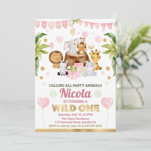 Waterverf Oerwoud Safari Animals Girls Birthday Kaart (Staand voorkant)