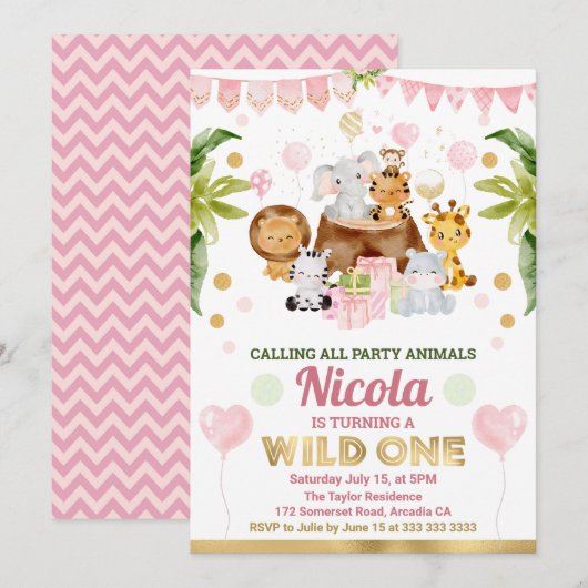 Waterverf Oerwoud Safari Animals Girls Birthday Kaart (Voorkant / Achterkant)