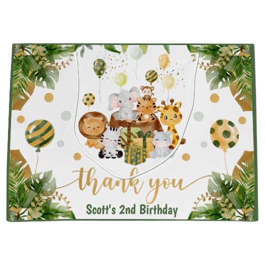Waterverf Oerwoud Safari Birthday Groot Cadeauzakje (Voorkant)