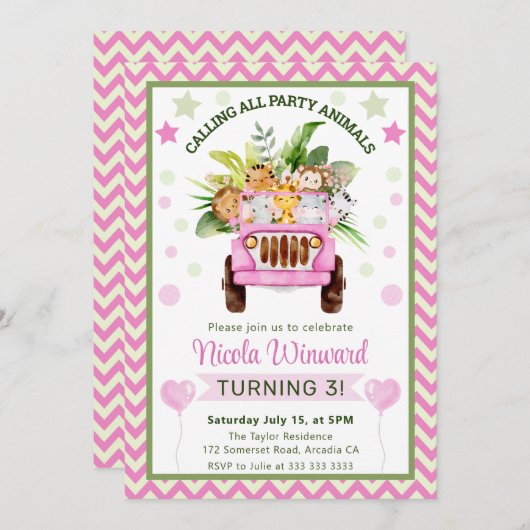 Waterverf Oerwoud Safari Birthday Kaart (Voorkant / Achterkant)