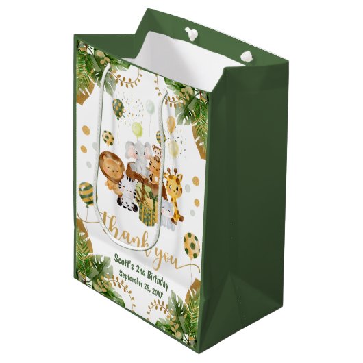 Waterverf Oerwoud Safari Birthday Medium Cadeauzakje (Voorkant Gekanteld)