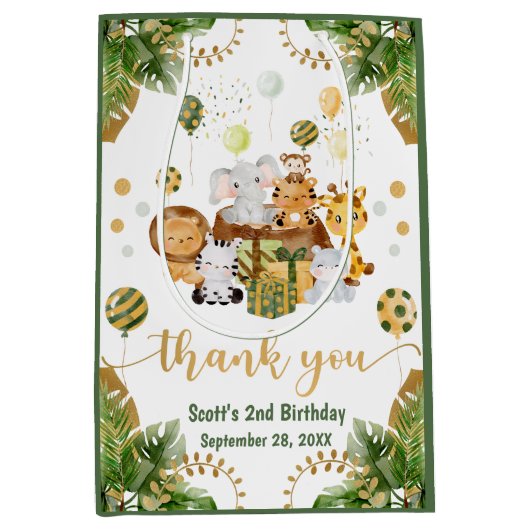 Waterverf Oerwoud Safari Birthday Medium Cadeauzakje (Voorkant)