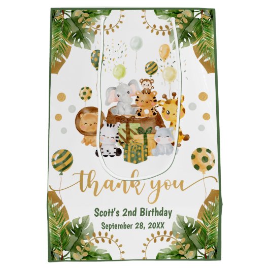 Waterverf Oerwoud Safari Birthday Medium Cadeauzakje (Achterkant)