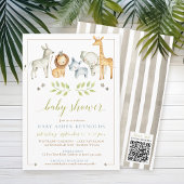 Waterverf Oerwoud Safari Dieren Baby Boy Shower Kaart