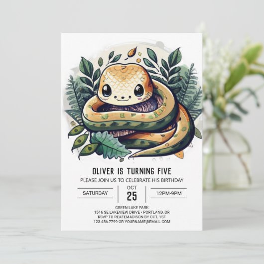 Waterverf Oerwoud Snake Verjaardag Kaart (Staand voorkant)