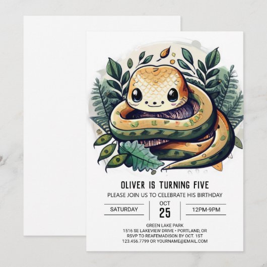 Waterverf Oerwoud Snake Verjaardag Kaart (Voorkant / Achterkant)