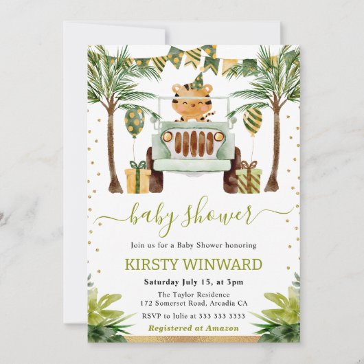 Waterverf Oerwoud Tijger Baby shower Kaart (Voorkant)