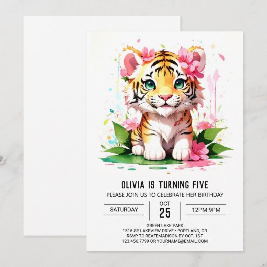 Waterverf Oerwoud Tijger Meisje Verjaardag Kaart (Voorkant / Achterkant)