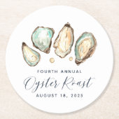 Waterverf oester en parelooster ronde kartonnen onderzetter (Voorkant)