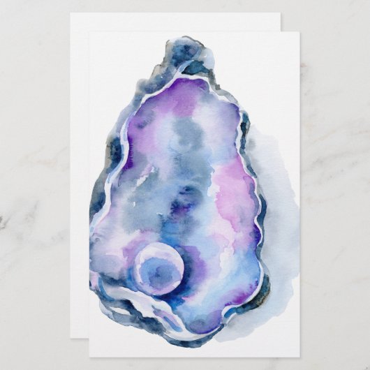 Waterverf oester schelp met peren briefpapier (Voorkant / Achterkant)