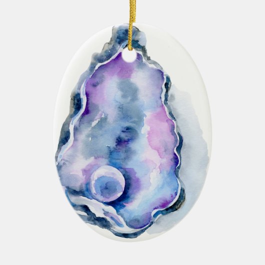 Waterverf oester schelp met peren keramisch ornament (Voorkant)