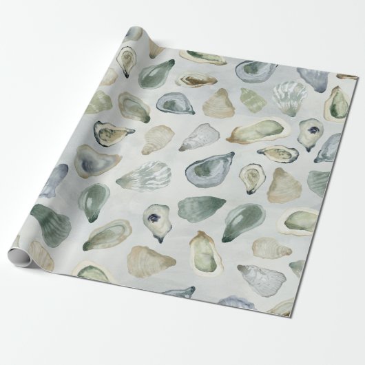 Waterverf oester schelpen cadeauverpakking cadeaupapier (Uitgerold)