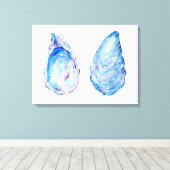 Waterverf oester schelpen canvas print (Insitu (Houten vloer))
