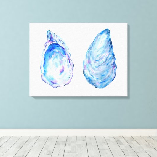 Waterverf oester schelpen canvas print (Insitu (Houten vloer))