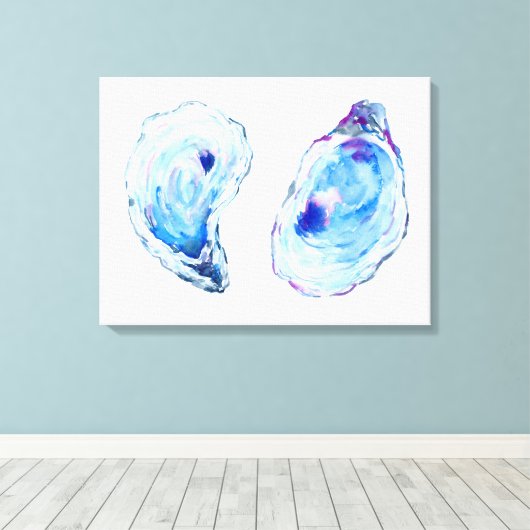 Waterverf oester schelpen canvas print (Insitu (Houten vloer))
