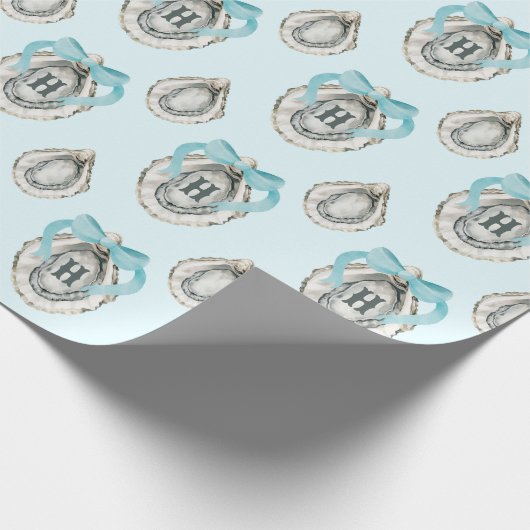 Waterverf oesters blauw boog monogram cadeaupapier (Hoek)