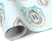 Waterverf oesters blauw boog monogram cadeaupapier (Rol Hoek)