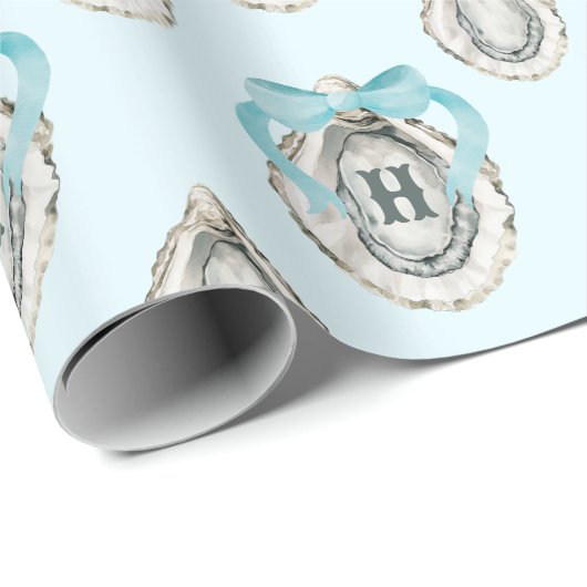 Waterverf oesters blauw boog monogram cadeaupapier (Rol Hoek)
