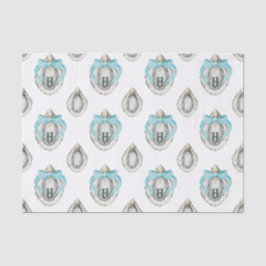 Waterverf oesters blauw boog monogram tissuepapier