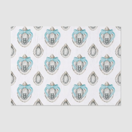 Waterverf oesters blauw boog monogram tissuepapier (Voorkant)