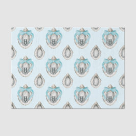Waterverf oesters blauw boog monogram tissuepapier