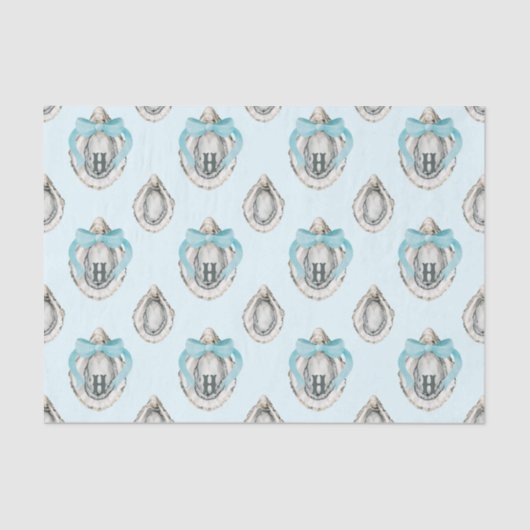 Waterverf oesters blauw boog monogram tissuepapier (Voorkant)