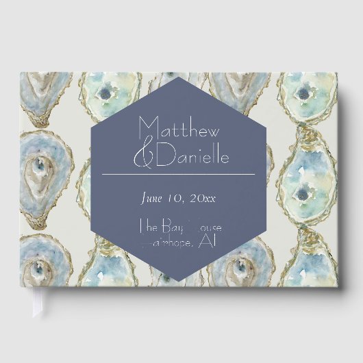 Waterverf Oesters bruiloft - Dusty Blue Gastenboek (Voorkant)