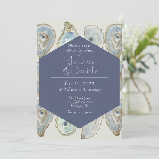 Waterverf Oesters bruiloft - Dusty Blue Kaart (Staand voorkant)