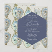 Waterverf Oesters bruiloft - Dusty Blue Kaart (Voorkant / Achterkant)