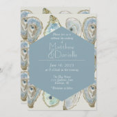 Waterverf Oesters bruiloft - Dusty Blue Kaart (Voorkant / Achterkant)