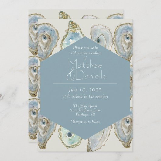 Waterverf Oesters bruiloft - Dusty Blue Kaart (Voorkant / Achterkant)