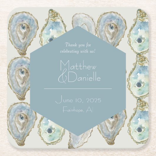 Waterverf Oesters bruiloft - Dusty Blue Kartonnen Onderzetters (Voorkant)