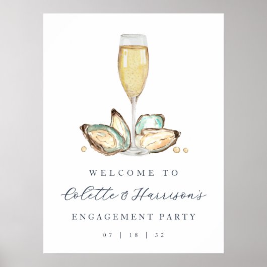 Waterverf Oesters & Champagne Welkomstbord Poster (Voorkant)