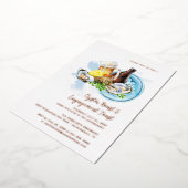 Waterverf Oesters en Bier Verlovingsfeest Folie Uitnodiging (Gedraaid)