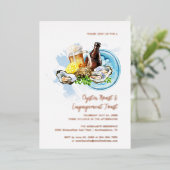 Waterverf Oesters en Bier Verlovingsfeest Folie Uitnodiging (Staand Voorkant)