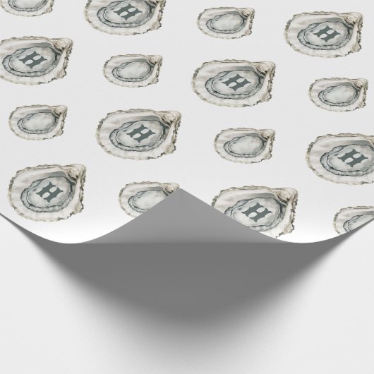 Waterverf oesters monogram cadeaupapier (Hoek)