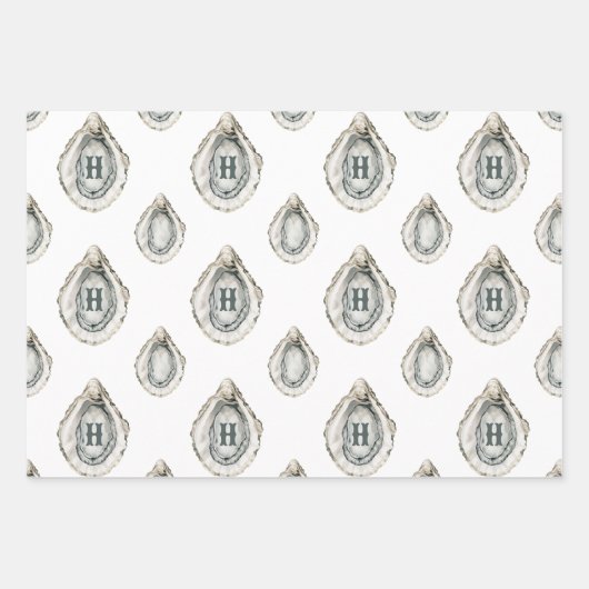 Waterverf oesters monogram inpakpapier vel (Voorkant 3)