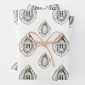 Waterverf oesters monogram inpakpapier vel (In situ)