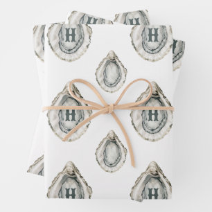Waterverf oesters monogram inpakpapier vel