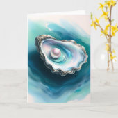 Waterverf oesterschelp iriserende parel blanco kaart (Gele Bloem)