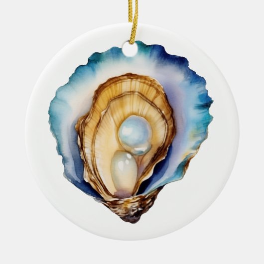 Waterverf Oesterschelp Keramisch Ornament (Voorkant)