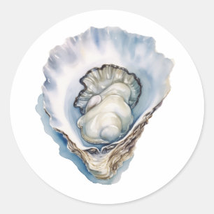 Waterverf Oesterschelp Ronde Sticker