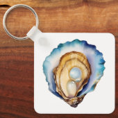 Waterverf Oesterschelp Sleutelhanger (Voorkant)