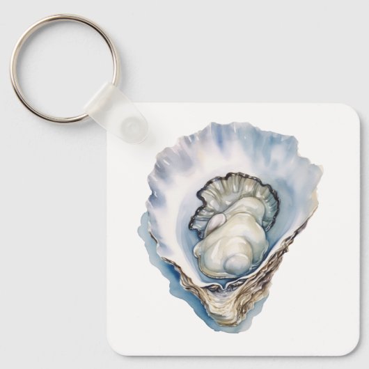 Waterverf Oesterschelp Sleutelhanger (Voorkant)