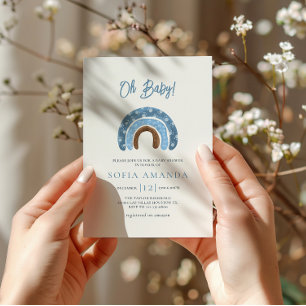 Waterverf Oh Baby Blue Rainbow Baby shower Kaart