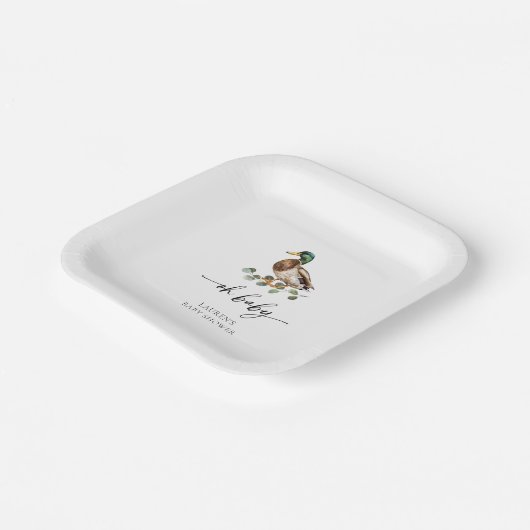 Waterverf Oh Baby Mallard Duck Baby shower Papieren Bordje (Gebogen)